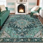 Ciicool Vintage Area Rug 8'x10' Oriental Print for Bedroom, Living Room, Under Table, Office, Entryway (Teal/Multi)