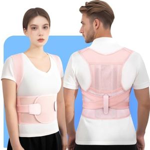 Ycctvar Back Brace Posture Corrector for Women and Men Upgraded Dynamic Traction Correction System Adjustable Shoulder Support Straightener Helps Reduce Upper Lower Back Pain Suitable for Hump Scoliosis Pink Large