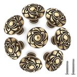 8PCS Antique Bronze Flower Round Cabinet Knobs Vintage Chic Bronzy Drawer Knobs Retro Kitchen Cupboard Door Pull Knobs Handles Hardware for TV Cabinets Bathroom Cabinets Wardrobes Closet Chest