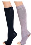 BE SHAPY Daily Use Compression Socks Open Toes Medias con Abertura en Dedos 2 Pack