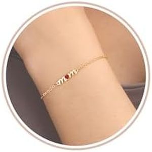 Mom Birthday Gifts, Birthstone Bracelets for Mom Janunary Birthday Gifts for Her Dainty Gold Bracelet with Birthstone Adjustable Link Chain Stocking Stuffers for Moms