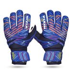 Nivia Spider Goalkeeper Gloves for Men & Women, Hyper Grip Latex Palm, Embossed Cushioned PVC Backhand, Positive Cut, Airculated Sweat Management Design, Blue (Medium)