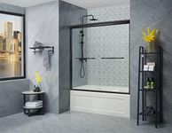 YELNA Black Sliding Bathtub Shower Glass Door 56-60 in. W x 57 in. H, Adjustable Semi-Frameless Tub Shower Door, Certified Thick Clear Clear Tempered Glass