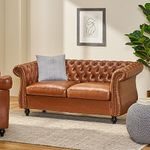 INTERIOR FURNITURE | Hand-Made Leather 2 Seater Chesterfield Button Tuffted Sofa for Living Room, Office, Hallway, Bedroom(Brown Leather)