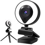 Kuvanspok 2K Streaming Webcam with Microphone & Ring Light - USB HD Webcam with Tripod & Auto-Focus for PC Gaming, Plug and Play