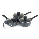 Russell Hobbs RH00847EU7 Nightfall Stone 3-Piece Saucepan Set – 16/18/20 cm Non-Stick Cooking Pots, Includes Tempered Glass Lids, Induction Suitable, Forged Aluminium, PFOA-Free, Soft-Touch Handles