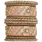 Aheli Traditional Wedding Designer Silk Thread Faux Stone Studded Bridal Bangle Set Chuda Indian Ethnic Bollywood Fashion Jewelry Gift for Women Peach