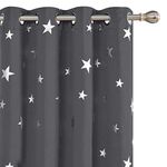 Deconovo Kids Blackout Curtains 2 Panels for Bedroom, Star Foil Print Pattern Room Darkening Grey Curtains, Thermal Insulated Window Curtains for Living Room, 52W x 63L Inch, Light Grey