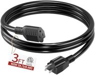 16/3 Short Extension Cord 3 FT, Bla