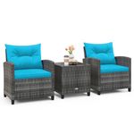 ORALNER Patio Furniture, 3 Pieces Outdoor Wicker Conversation Set Chairs with Soft Cushions and Glass Coffee Table, Rattan Bistro Set for Balcony Garden Deck Front Porch Poolside (Turquoise)