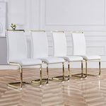 Baysitone Modern Dining Chairs Set of 4, Side Dining Room Chairs with Golden Legs, Kitchen Chairs with Faux Leather Padded Seat High Back, Chairs for Dining Room,Kitchen, Living Room White