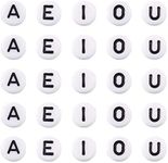 PandaHall 500pcs Acrylic Flat Round Alphabet Beads 7mm White Disc Coin Vowel Letters Spacer Loose Beads with Letter A E I O U for Jewelry Beading Making Art Craft DIY Bracelets