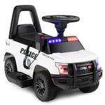 Costzon Ride on Car, 6V Battery Powered Police Car with Side Megaphone, Horn, Flashing Light & Siren Sound, Wide Footrest, Underseat Storage, Electric Car for Kids 18-60 Months (White)