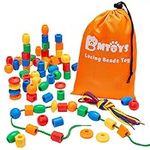 BMTOYS Threading Beads for 5 Year Olds - 70 Stringing Lacing Beads Crafts Toy with Travel Bag - Montessori Toys for Kids 5 6 7 8 Year Old Occupational Therapy Autism Fine Motor Skills Activities