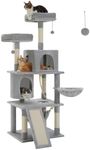 PAWZ Road 161cm Large Cat Tree, Multi-Level Cat Tower with 2 Luxury Condos, 2 Cozy Perches and Hammock Grey