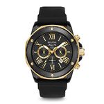 Bulova Men's Marine Star Chronograph Silicone Strap Watch, Black IP and Gold Tone (Model: 98B278)