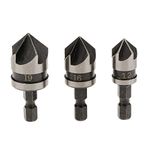 KP2® Metal 1/4-inch Hex 12, 16, 19 mm Countersink Power Drill Bit Bore Set for Wood- Set of 3