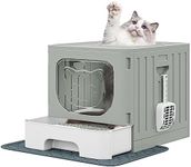 YITAHOME Large Enclosed Cat Litter Box with Cushion, Anti-Splash Closed Litter Boxes with Litter Scoop Front Entry Top Exit Door, Easy to Install and Clean