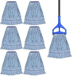 6 Pack Mop Head Replacement Commercial Heavy Duty Cotton Blue Mop Heads Replacement Reusable Looped End String Mop Refill for Industrial Residential Use