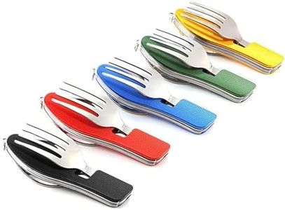 Camping Utensils Cutlery Set - 4 in 1 (Fork/Spoon/Knife/Bottle Opener) -5 Pack- Stainless Steel Folding & Detachable Flatware Tableware Pocket Kits for Hiking Survival Camping Travel ,Random Color