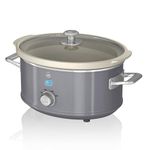 Swan Retro Slow Cooker with 3 Temperature Settings, Keep Warm Function, Removable Dishwasher Safe Pot, Up to 4 Portions, 3.5L, 200W, Retro Grey, SF17021GRN