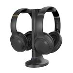 Avantree Duet - Dual Wireless Headphones for TV Watching with Charging Stand 2-in-1, Clear Dialogue Mode & Volume Boost for Seniors, Scalable to 100 Headphones - Black