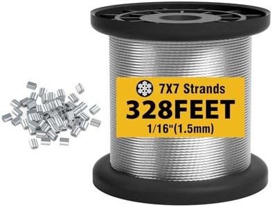 Sanuke 1/16 Wire Rope 304 Stainless Steel Cable, 328ft Cable Wire 7x7 Strand Core with 110pcs Crimping Sleeves, 368 lbs Breaking Strength for Outdoor,Garden,Yard or Crafts