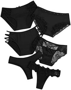 MakeMeChic Women's 6 Packs Sexy Bikini Underwear Leopard Print Lingerie Contrast Lace Thong Panties Black S