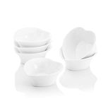 MALACASA Ramekins Set of 6, 100ML Porcelain Dipping Bowls Heart Shape Creme Brulee Ramekins Soufflé Dishes Sauce Dish Baking Dish for Cake & Pudding & Ice Cream, Oven Safe, Ivory White