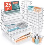 bestyks 25PCS Clear Drawer Organiser Set, 4 Size Icebox Drawer cabinet organizer,Acrylic Storage Drawers for Kitchen, Bedroom, Office, Utensils, Makeup, Jewelries,Bathroom