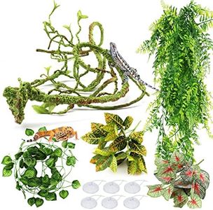 PietyPet Reptile Plants, Terrarium Hanging Plant Vines Artificial Leaves Reptile Hide, Leopard Gecko Tank Accessories, Terrarium Decorations for Bearded Dragon Lizard Snake Geckos Chameleon