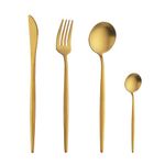 Buyer Star 16 Pieces Gold Cutlery Set,Matte Flatware Set Service for 4,Stainless Steel Silverware Set with Knives Spoons Forks, Dishwasher Safe