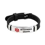 LSxAB Medical Alert Myasthenia Gravis Bracelet for Men Women Emergency First Aid Seniors Health Alarm Laser Engraved Adjustable Silicone Wristband Bracelets