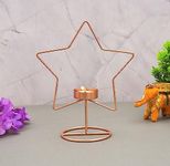 OGGN Rose Gold Star Tealight Candle Holder, Metal Star Christmas Decorative, Iron Star Candle Stand for Diwali, Table Centerpiece and Festive Décor, Geometric Candlestick Decoration for Home, Office