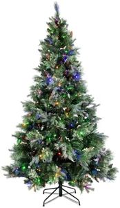 Clovi 7.5Ft Snowfall Scotch Pine Christmas Tree Pre-Lit 500 LED Lights | Holiday Artificial Tree 1600+ Tips, 11 Light Effects, Foot Pedal Control, Metal Stand, Quick Connect, 6’ Cord, Seasonal Décor