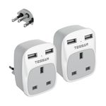 Brazil Power Adapter Travel Plug 2 Pack, TESSAN UK to Brazilian Power Adaptor with UK Outlet 2 USB Charging Ports, Type N Plug for UK to Brazil