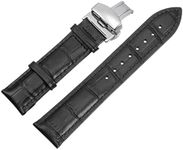 uxcell Black Leather Watch Band 20mm Quick Release Deployment Buckle Cowhide Watch Strap with Exquisite Box for Men and Women