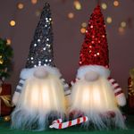 KAHF 2Pcs Christmas Gnomes Gift Plush with Light, 12" Handmade Swedish Santa Gnomes Plush Sequin Hat Christmas Decor at Night Elf Christmas Decorations Indoor Gift Xmas Table Decor