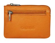 Genuine Leather Key Case Cum Coin Purse-Key & Coin Holder with with Zip and Slip Pocket-Camel Leather Key Case by Calfnero