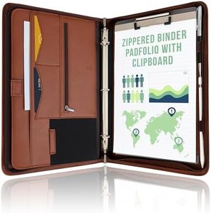 STYLIO Zipper Portfolio | Padfolio 3 Ring Binder and Clipboard Folio (Removable) | Portfolio Organizer for Documents, Tablet, Phone |Faux Leather Binder for Men and Women | Tan (Brown) Color