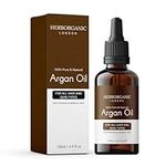 HerbOrganic Cold Pressed Argan Oil – 100 ml – For Face, Skin, Hair Growth and Nails – Vitamin E and Anti Oxidants – Nourishing and Soothing - Packaging May Vary