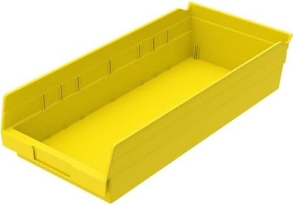 Akro-Mils 30158 Plastic Shelf Bins, Heavy Duty Storage Bins for Garage, Closet, and Drawer Organization, 18-Inch x 8-Inch x 4-Inch, Yellow, 12-Pack