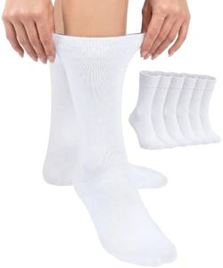 Hugh Ugoli Women Rayon Dress Socks, Extremely Soft Thin Crew Socks for Business, Trouser & Casual, Non-Binding & Breathable, White, 6 Pairs, Shoe Size: 9-12