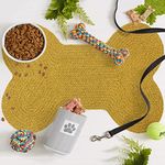 Pet Mat for Dogs & Cats | Skin Friendly Food Mats| Hand Braided | FloorMat | Pet Area Carpet| Polyester Fabric | Anti-Spill 16 x 24 Inches | Bone Design | Yellow – The Home Talk