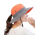 LassZone Women Sun Hats Wide Brim Summer Hat UV Protection Foldable Beach Cap Ladies Ponytail Bucket Fishing Hats with Adjustable Chin Strap Orange