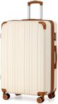 Coolife Luggage, Suitcase with Durable and Lightweight, Large Checked Luggage with ABS Hardshell Expandable, Dual Spinner Wheels, TSA Lock, and YKK Zipper (apricot white, L(28in))