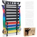 YOLOGoing 10 Belts Upgraded Karate Belt Display Rack with Stickers, Taekwondo Belt Display 【No Assembly Required】 Martial Arts Belt Display, Karate Belt Holder for Kids and Adult, Wood, Black