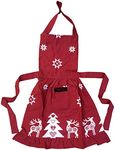 Ragged Rose Christmas Apron - Cotton Apron for Cooking & Dishwashing - Frilly Apron with Adjustable Neck Strap, Front Pocket & Ties - Vintage Apron for Women Retro Silver Grey Apron - 85 cm x 60 cm