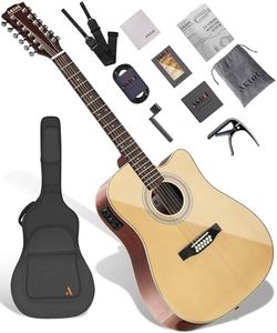 AKLOT 12-String Acoustic Electric Guitar: Mahogany Back and Sides with Spruce Top, 41-inch Cutaway Body, Built-in Pickup; Deluxe Set Includes Guitar Bag, Tuner, Cable, Capo, Strings & Picks (PL-NA)