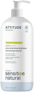 ATTITUDE Hair Shampoo for Sensitive Dry Scalp, EWG Verified, Soothing Oat, For Thin Hair, Naturally Derived Ingredients, Vegan and Plant-Based, Volume and Shine, Unscented, 32 Fl Oz